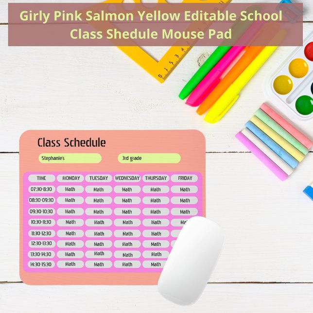 Pastel Yellow Cute Girly Class Schedule Mouse Pad (Creator Uploaded)