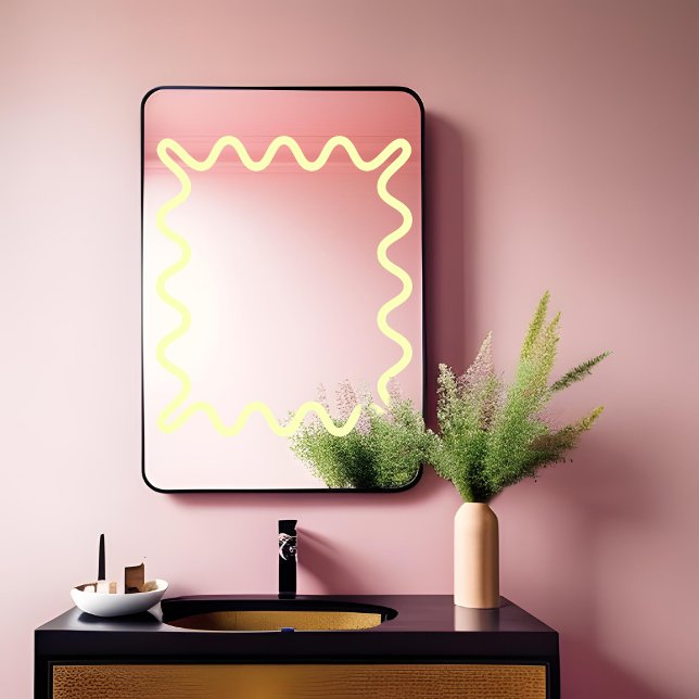 Pastel Yellow Cute Wavy Line Rectangle Mirror Window Cling (Creator Uploaded)
