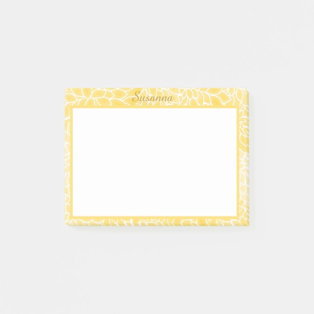 Pastel yellow dahlias personalized post-it notes (Front)