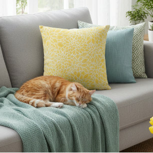 Pastel yellow dahlias throw pillow