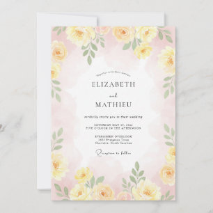 Pastel Yellow Floral Romance Wedding Invitation