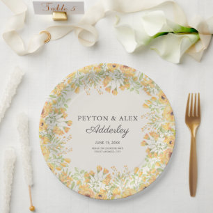 Pastel Yellow Floral Wedding Reception Rehearsal  Paper Plate