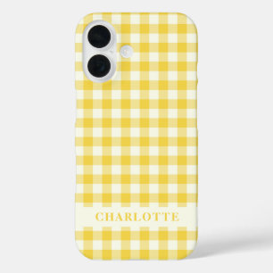 Pastel Yellow Gingham Buffalo Check Plaid Name   iPhone 16 Case