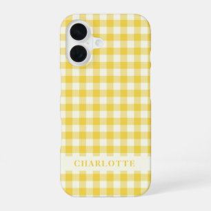 Pastel Yellow Gingham Buffalo Check Plaid Name iPhone 16 Case