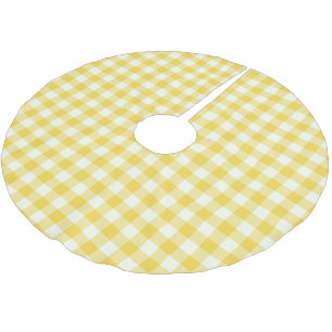 Pastel Yellow Gingham Buffalo Check Plaid Pattern  Brushed Polyester Tree Skirt