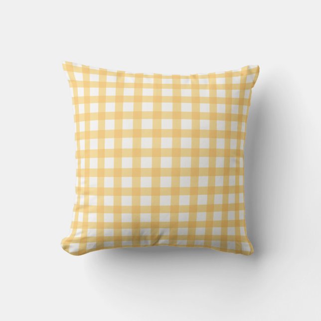 Pastel Yellow Gingham Check Pattern Throw Pillow (Front)