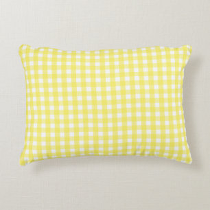 Pastel Yellow Gingham Pattern Accent Pillow