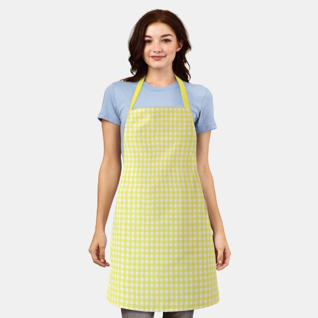 Pastel Yellow Gingham Pattern Apron (Worn)