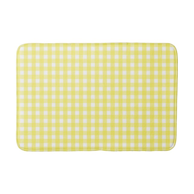 Pastel Yellow Gingham Pattern Bath Mat (Front)