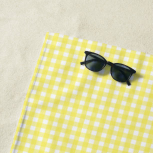 Pastel Yellow Gingham Pattern Beach Towel