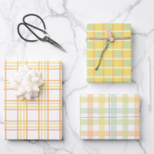 Pastel Yellow Green Orange Plaid Chequered Gingham Wrapping Paper Sheet
