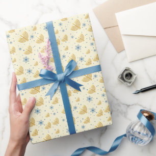 Pastel Yellow Hanukkah Menorah Star David Pattern Wrapping Paper