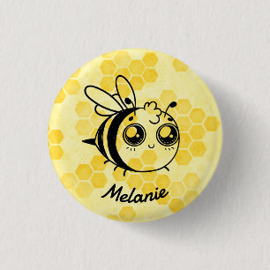 Pastel Yellow Honeycomb Cute Bee Personalised 1 Inch Round Button