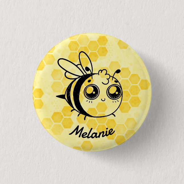 Pastel Yellow Honeycomb Cute Bee Personalised 1 Inch Round Button (Front)