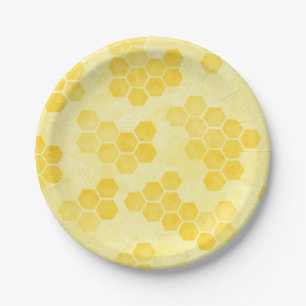 Pastel Yellow Honeycomb Pattern Paper Plate