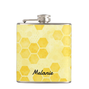 Pastel Yellow Honeycomb Pattern Personalised Hip Flask