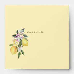 Pastel Yellow Lemons Monogram Wedding Envelope