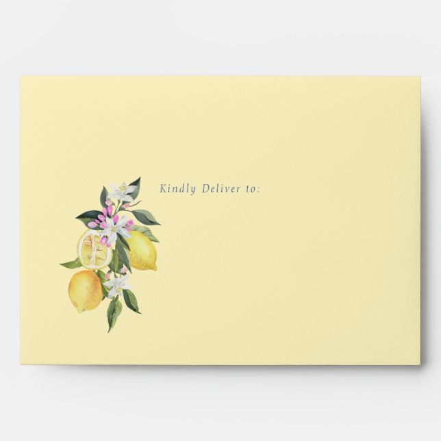 Pastel Yellow Lemons Monogram Wedding Envelope (Front)