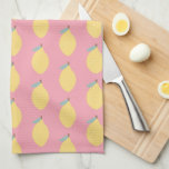 Pastel Yellow Lemons Pattern on Pink Kitchen Towel<br><div class="desc">Modern illustrated lemon pattern in pastel yellow on pink.</div>