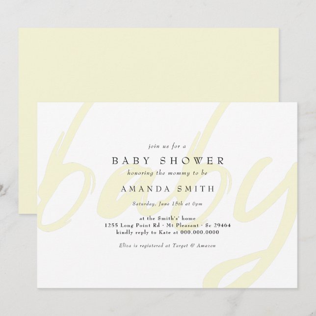 Pastel Yellow Minimal Gender Neutral Baby Shower Invitation (Front/Back)
