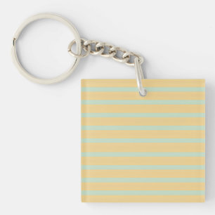 Pastel Yellow Mint Green Striped Retro Pattern Keychain