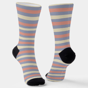 Pastel yellow, orange and blue stripes socks