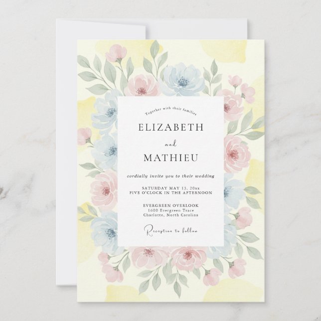 Pastel Yellow Petal Wedding Invitation (Front)