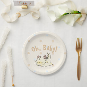 Pastel yellow pink baby dragon  paper plate