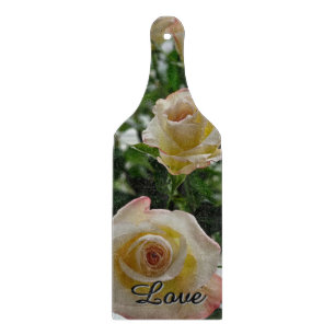 Pastel Yellow Pink Roses Cutting Board