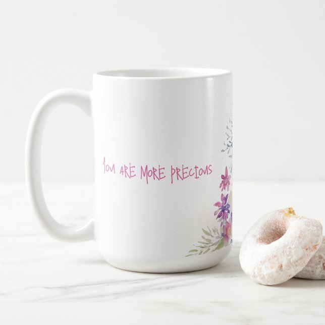 pastel yellow pink white florals coffee mug (With Donut)