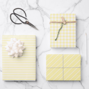 Pastel Yellow Plaid Striped Spring Wrapping Paper Sheet