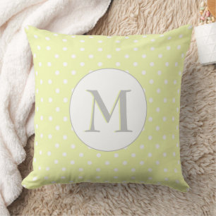 Pastel Yellow Polka dots Pattern with Monogram Throw Pillow