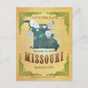 Pastel Yellow Save The Date -Map With Lovely Birds Announcement Postcard