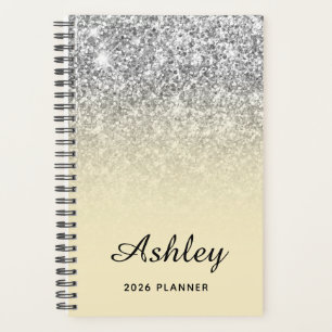 Pastel Yellow Silver Glitter Ombre Personalized Planner