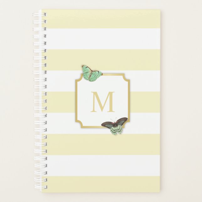Pastel Yellow Stripes avec Papillons Monogramme (Devant)