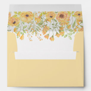 Pastel Yellow Watercolor Floral Spring Wedding Envelope
