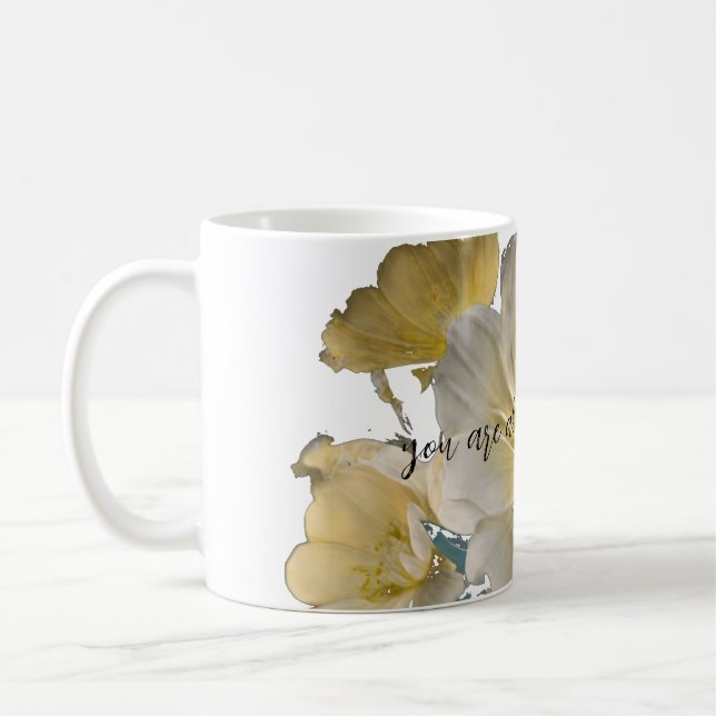 pastel yellow white florals coffee mug (Left)