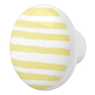 Pastel Yellow White Watercolor Stripes Ceramic Knob