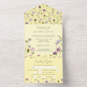 Pastel Yellow Wild Flower Boho Botanical Wedding  All In One Invitation