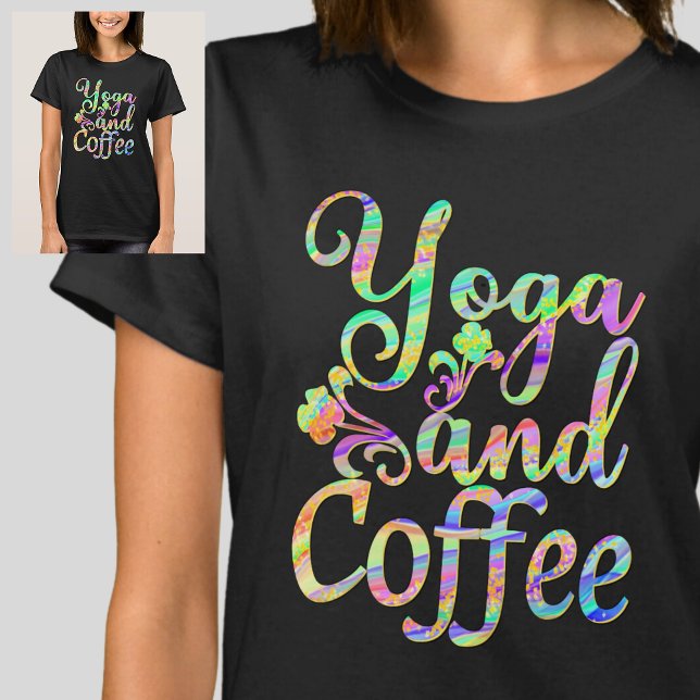 Pastel Yoga et Café marbré sur T-shirt noir (Créateur téléchargé)