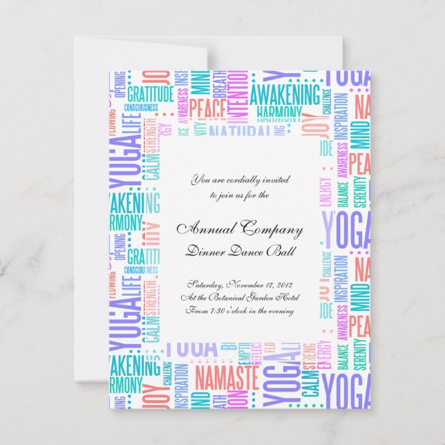 Pastel Yoga Word Cloud Elegant Pattern Invitation (Front)