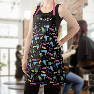 Pastels & Black Hair Stylist Tools Add Name Apron