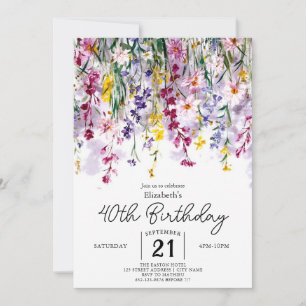 Pastels Custom Wildflowers 40th birthday Invitation