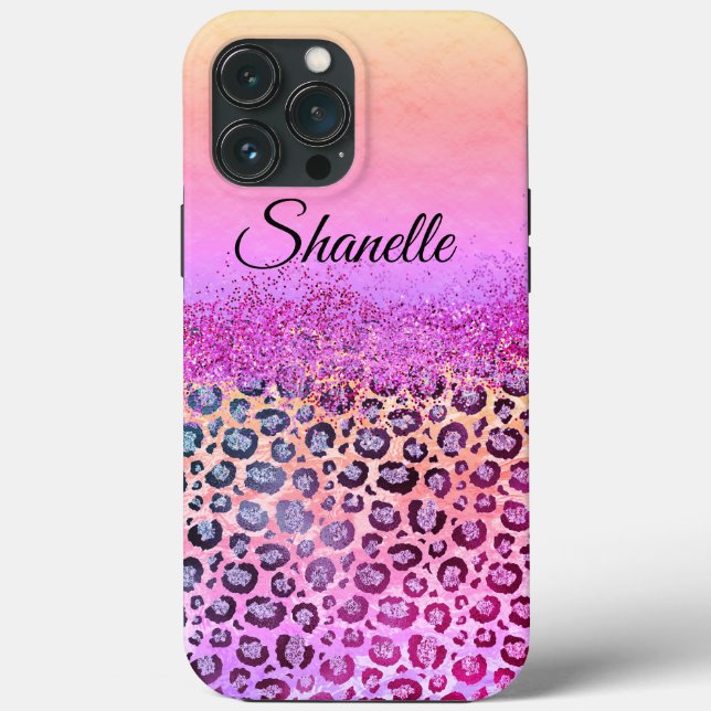 Pastels Glittery Silver Leopard  Personalized   Case-Mate iPhone Case (Back)