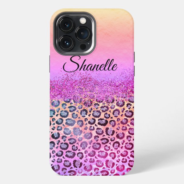 Pastels Glittery Silver Leopard  Personalized   iPhone Case (Back)