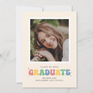 Pastels Groovy Retro Photo Graduation Announcement