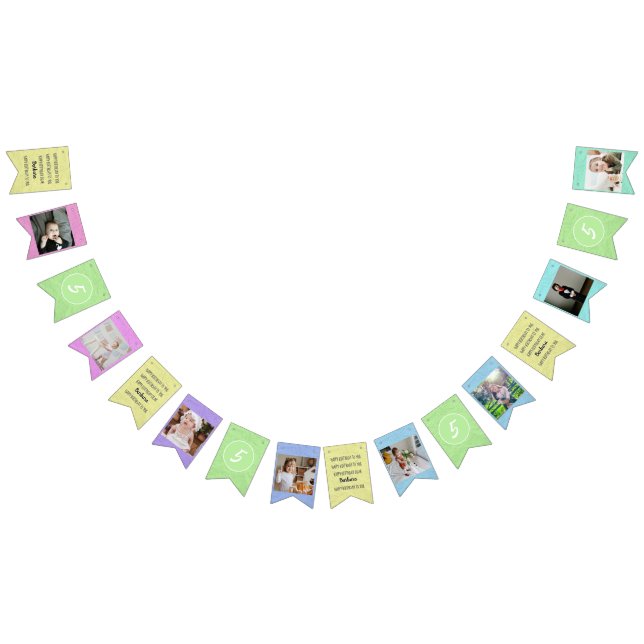 Pastels Happy Birthday to You Any Age 8 Photos Bunting Flags (All)