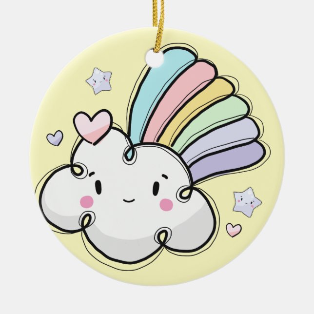 Pastels Rainbow Baby Stars & Hearts Personal Ceramic Ornament (Front)