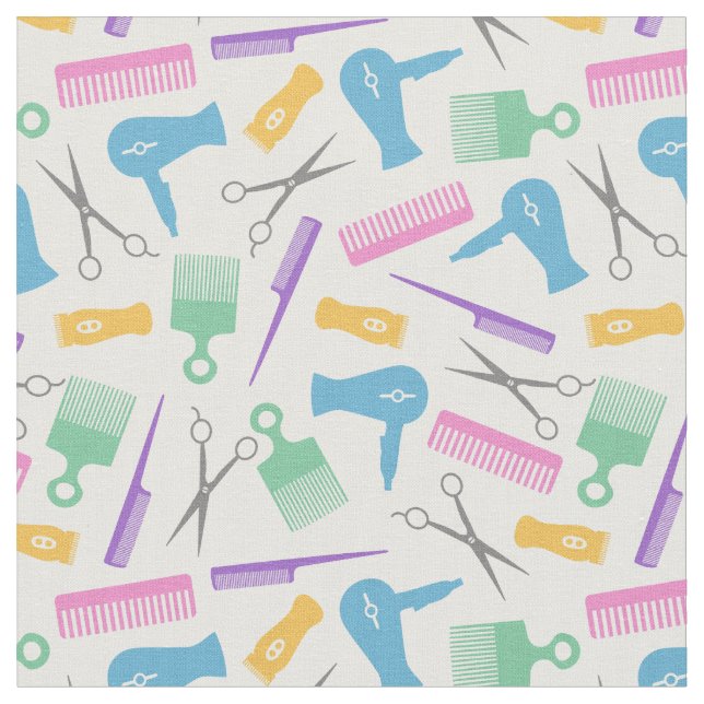 Pastels & White Hair Tool Silhouette Pattern Fabric (Close Up)
