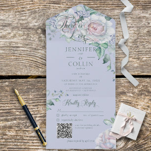 Pastels & White Peonies Peri Floral QR Code All In One Invitation